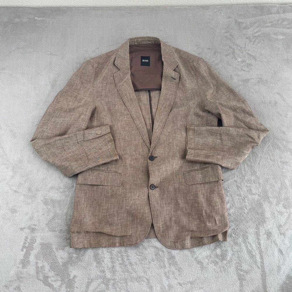 Hugo Boss Mens Blazer Men 40R Pure 100% Linen Brown Lined‎ Sport Coat